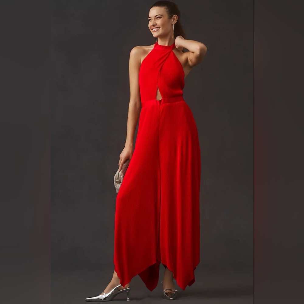 BY ANTHROPOLOGIE PLISSE HALTER JUMPSUIT Size 4